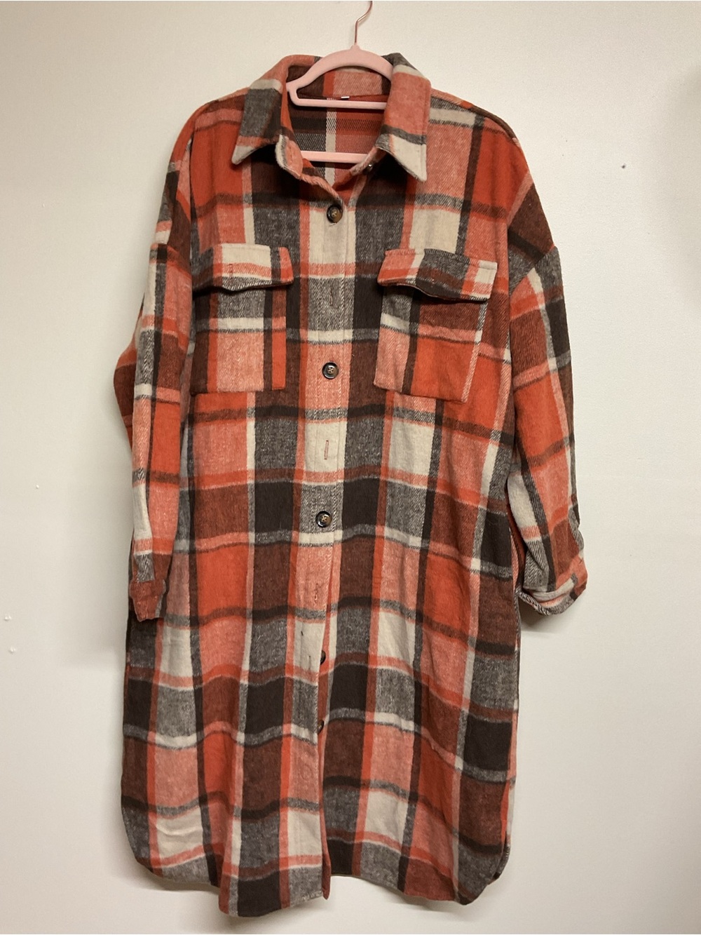 Classic Plaid Shacket - Orange and Brown